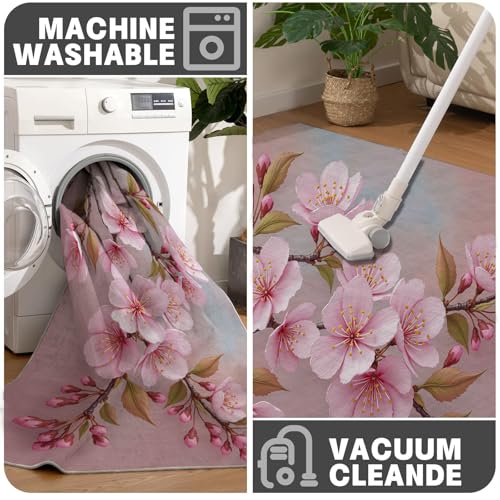 Paillasson à une branche de cerisier fleurs lavable 50x80cm tapis d'intérieur - 7