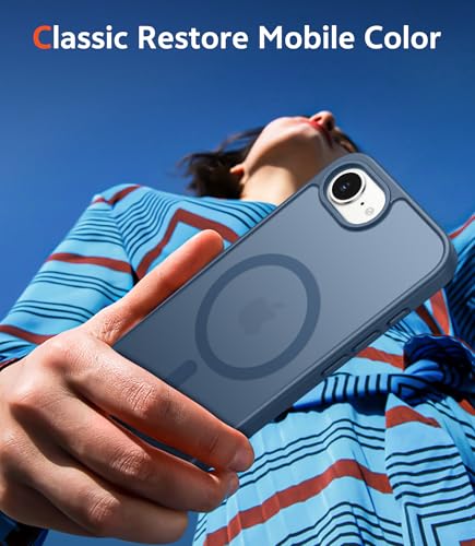 Image of FNTCASE for iPhone 17e & iPhone 16e Case Matte: Magnetic Phone Cases with Screen Protector Drop Proof Compatible with Magsafe Slim Anti Yellowing Protective Translucent Cell Phone Cover (C-Blue)