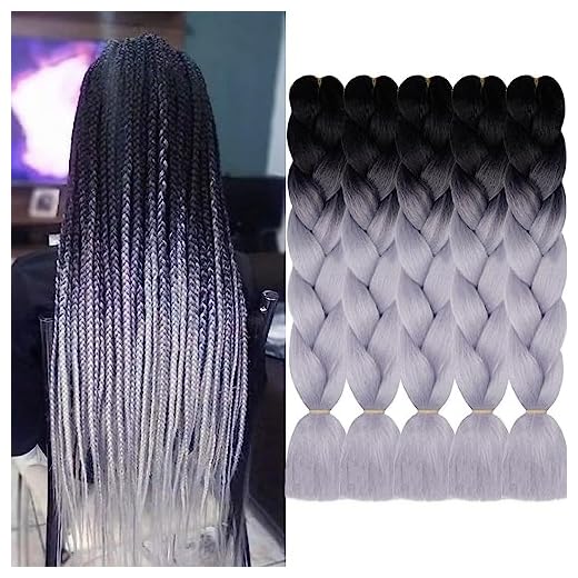 AIDUSA Ombre Braiding Hair Gray Jumbo Braiding Hair Extensions 5pcs Synthetic Braids 24 Inch 2 Tones Gray Hair for Box Braids Crochet Braids 100g (#28 Black to Grey)