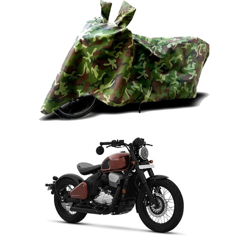 Image of 100% Water Resistant Bike Scooty Two Wheeler Body Cover Compatible For Jawa 42 Bobber New BS6 /UV-Rays /Heat Protection /Birds Dropping /Scratchproof /Dust proof /Waterproof /All Varient[Green MJ]