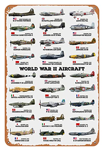 Retro Fighter Poster Metal Tin Sign World War II Aircraft Military Fans Poster Vintage Metal Plaque...