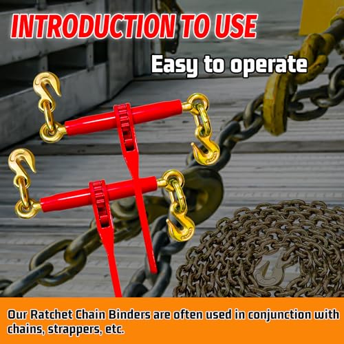 Image of Ratchet Load Chain Binders 5 /16'' - 3 /8'' | 5 /16 Inch Load Binder with 5 /16 Inch Grab Hooks | Tie Downs for 5 /16 Transport Chain | 5400 Lbs Working Load Limit- Heavy Duty Binders(2 Pack)