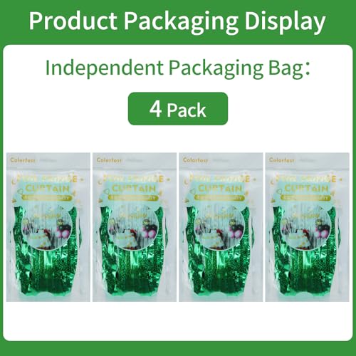 Picoway 4 Pack Green Laser Foil Fringe Tinsel Backdrop Curtains, Baby Shower Jungle Dinosaur Birthday Party Decorations, Photo Booth Props Door Streamers Curtain Christmas Decor