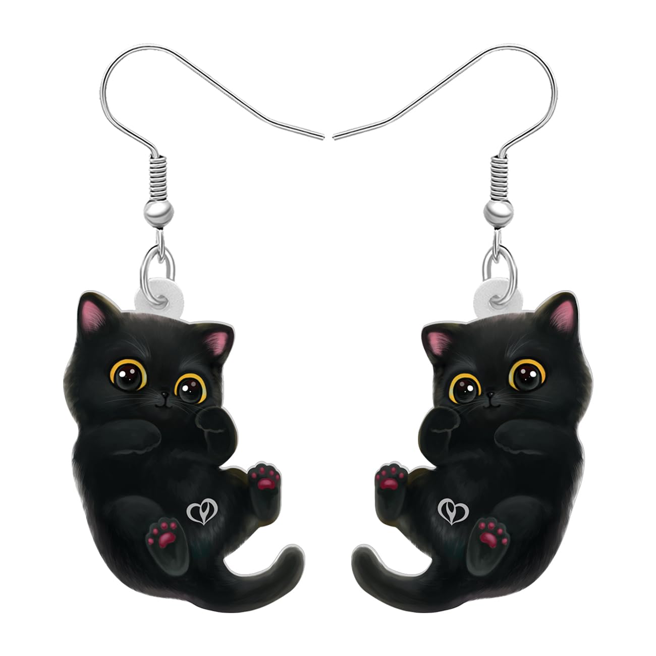 Set 6 Ciondoli Gatti Neri + 8 Ganci Per Orecchini - Accessori Gotici Fai-da-te Per Halloween, Natale E Look Alternativi
