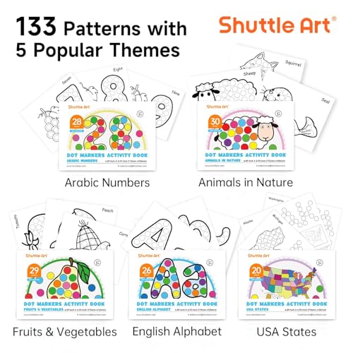 Shuttle Art Dot Markers, 36 Colors Washable with 135 Activity Sheets, 5 Activity Books, Fun Art Supplies for Kids Toddlers and Preschoolers, Non Toxic Water-Based Paint Daubers, Dot Art Markers by Shuttle Art - Used condition - Image 3