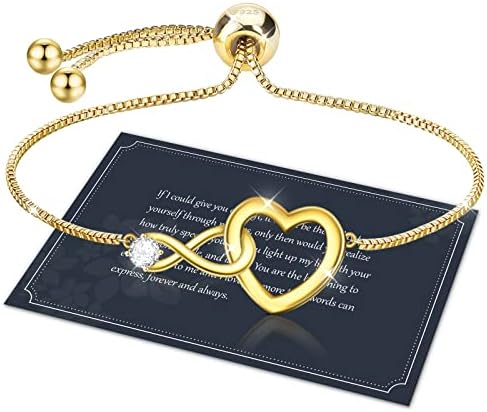 J.Fée Infinity Bracelet for Women,Sterling Silver S925 Bracelet,Silver Infinity Bracelet Crystal Slider Bracelet with Zircon,Adjustable Heart Bracelet,Gift for Women,Silver,Rosegold,Gold