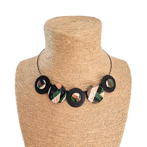 Collier polymère texturé haut de gamme aux perles or rose et vert