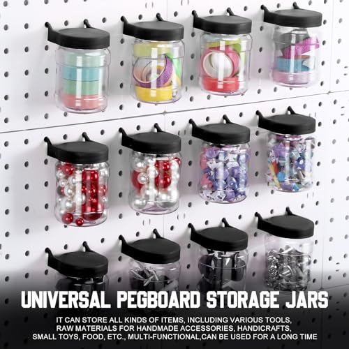 Image of Unittype 20 Set Pegboard Organizer Accessories Peg Boards Jars with Lids Plastic Pegboards Bins Storage Containers Clear Peg Board Wall Organizer for Garage Sewing Office Home Supplies(Black)