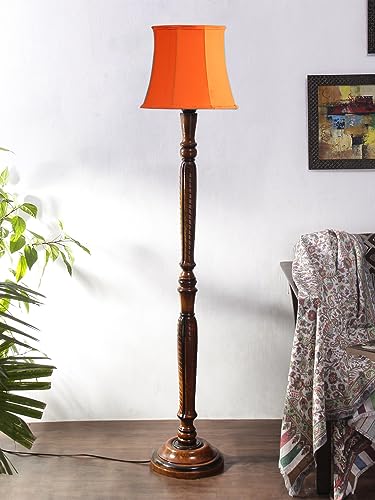 Image of Devansh Orange Cotton Wooden Floor Lamp -8