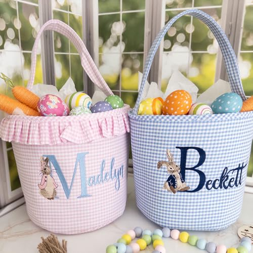 Personalized Easter Basket With Name | Bunny Baskets for Kids | Custom Easter Basket for Toddler Boys & Girls | Easter Bunny Bucket | New Baby Gift Holiday Gifts (Personalized Rabbit Basket)