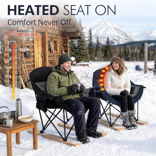 Image of Heated Oversized Camping Chair 2 Pack - Heavy Duty Padded Outdoor Chairs