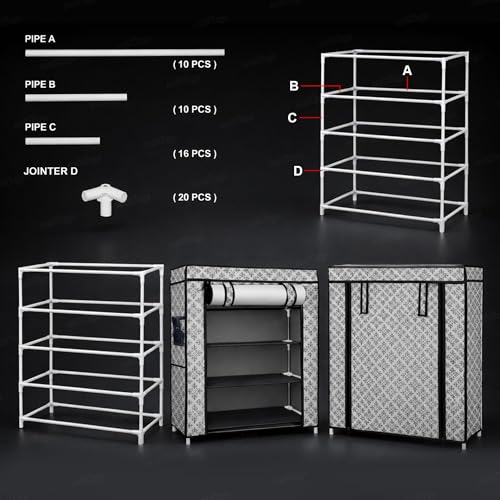 Image of Zest 4 Toyz 4 Shelf Shoe Rack for Home with Zip Door Cover & Side Pockets Shoe Stand Multipurpose Storage Rack for Footwear Toys Clothes with Dustproof Cover (Printed Design)
