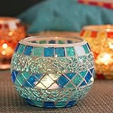 Votive Candle Holder Tea Lights - Glass Candle Holders, Mosaic Tealight Candle Holder, Candle Jar...