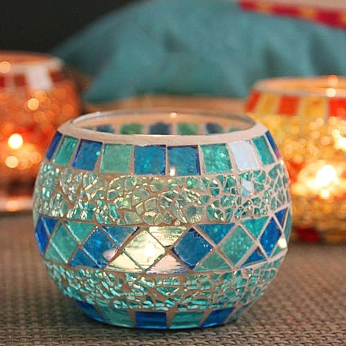 Tea Lights - Glass Candle Holders, Mosaic Tealight Candle Holder, Candle Jar Cup For Wedding Centerpiece Party Table Decorations, Valentines Day Decor