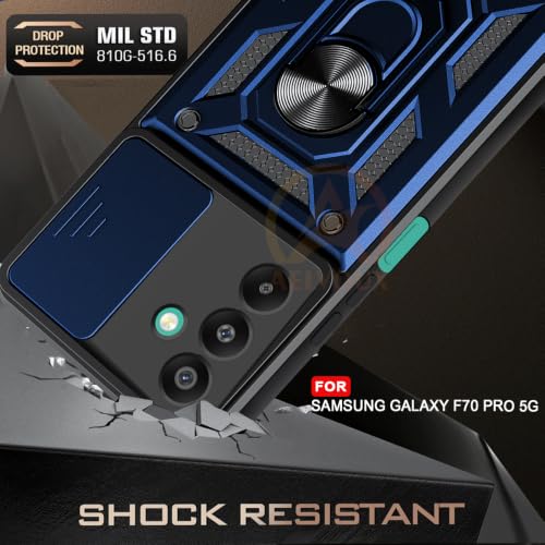 Image of Armor Bumper Back Cover Case for Samsung Galaxy F70 pro 5G Rotating Camera Cover, Ring Holder & Kickstand | Heavy Duty & 360 Degree Protection Back Cover for Samsung Galaxy F70 pro 5G (Blue)