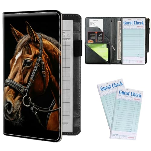 Server Books Plus 2 Pack Guest Checks Pads for Waitress Waiter, Horse Art Server Booklet Waitstaff Organizer with Zipper Pocket Guest Check Presenters Server Wallet Money Holder (5