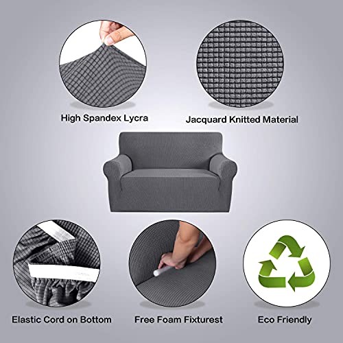 H.versailtex Stretch Loveseat Cover Bundles Sofa Slipcover, Furniture Protector, Plaid Pattern, Removable And Washable, Gray #TOP2