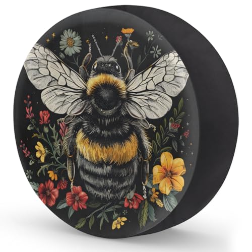 Image of Spare Tire Cover Bee and Flowers Wheel Covers Protectors Waterproof Dust-Proof Universal Fit Trailer, RV, SUV and Many Vehicle 16 Inch