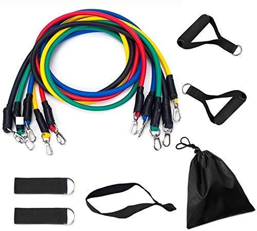 DONDA Private Home Gym Resistance Bands Set for Workout Exercise Stretching |Toning Tube Kit with Foam Handles, Door Anchor, Ankle Strap for Men Women (11 Pcs, Multicolor)