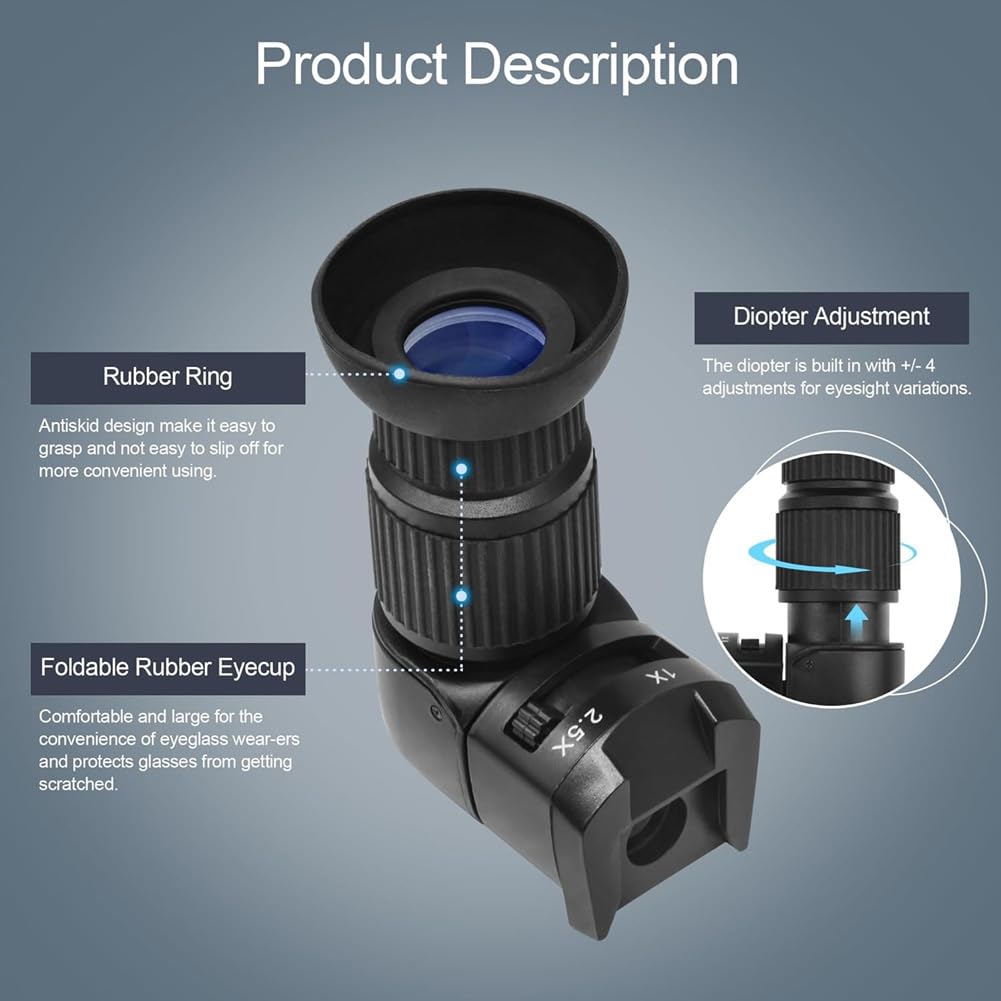 Visor de Ángulo Recto con Aumento 1X/2.5X para DSLR