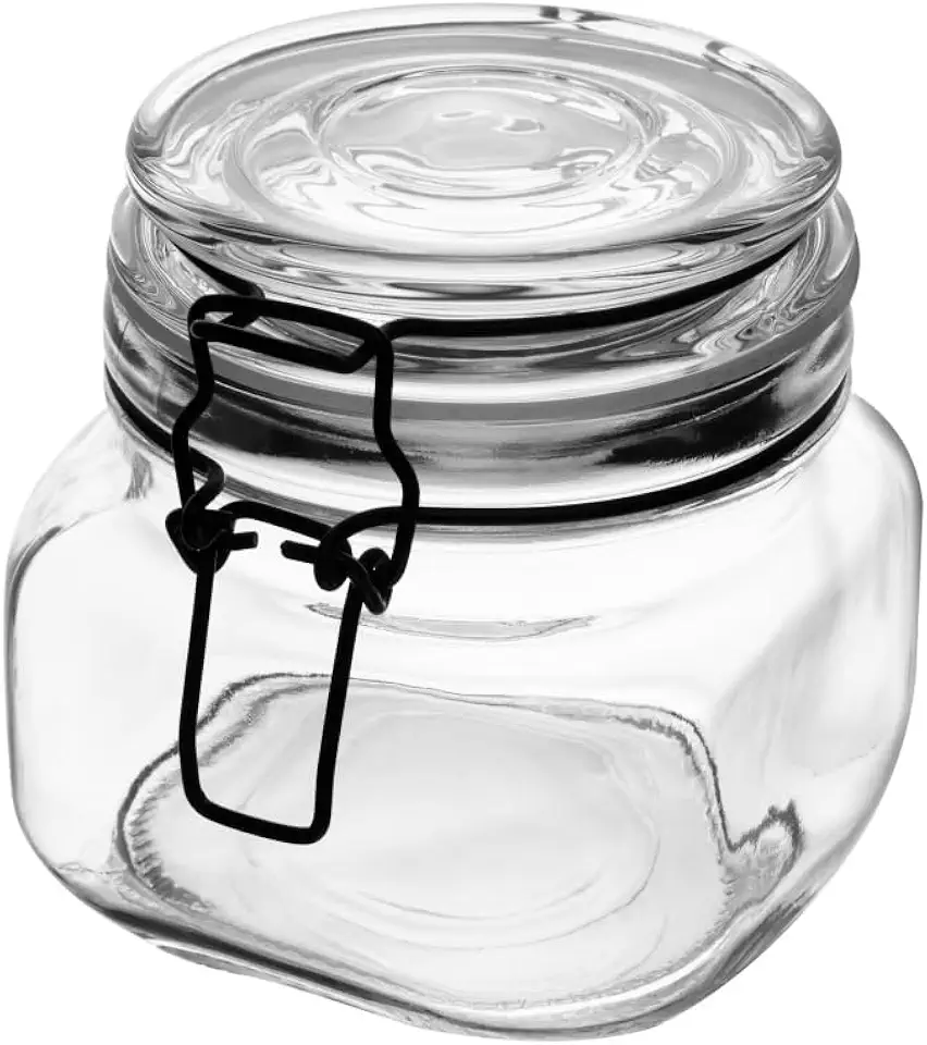 LYOR - Pote Hermético de Vidro com Silicone e Clipe em Metal Vintage Preto 550ml - Organização de Alimentos - Porta Mantimentos com Tampa Hermético
