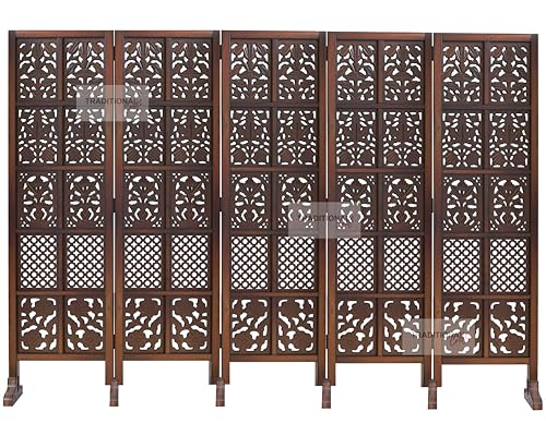 Image of Wooden Room Partition with Stands /Wall Divider for Living Room /Room Divider Wall Separator for Office (5 Panel- Mix with Stand)