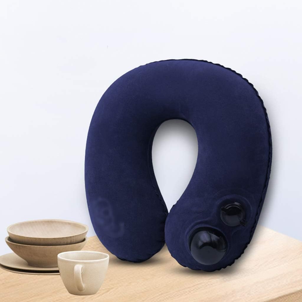 Travel Pillow Push-Button Inflatable U Shaped Neck Pillow for Neck Support Airplanes with Travel Packsack and Luggage Clip