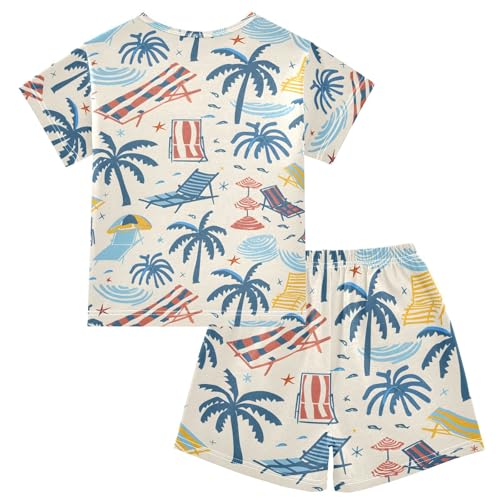 ALAZA Beach Palm Tree Fish Pajamas Short Sleeve 2 Piece Sleepwear Top and Bottom Pajama Set Unisex2