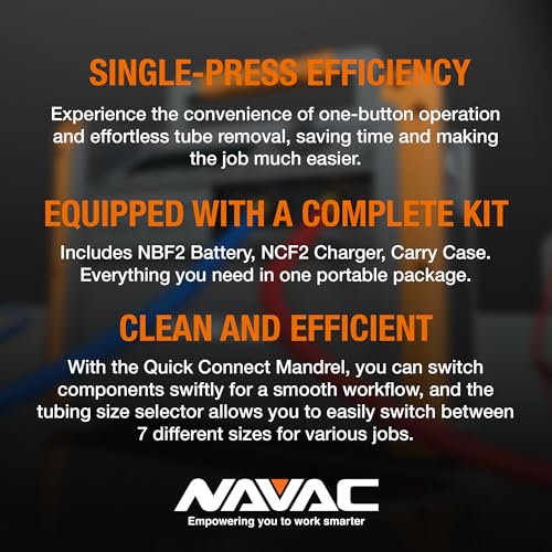 Image of NAVAC NTB7L Power Tubing Bender for Soft Copper Tubing - Battery-Operated - One-Button Operation - Quick Connect Mandrel - Easy-Release Baffle - 7-in-1 Tubing Size Selector