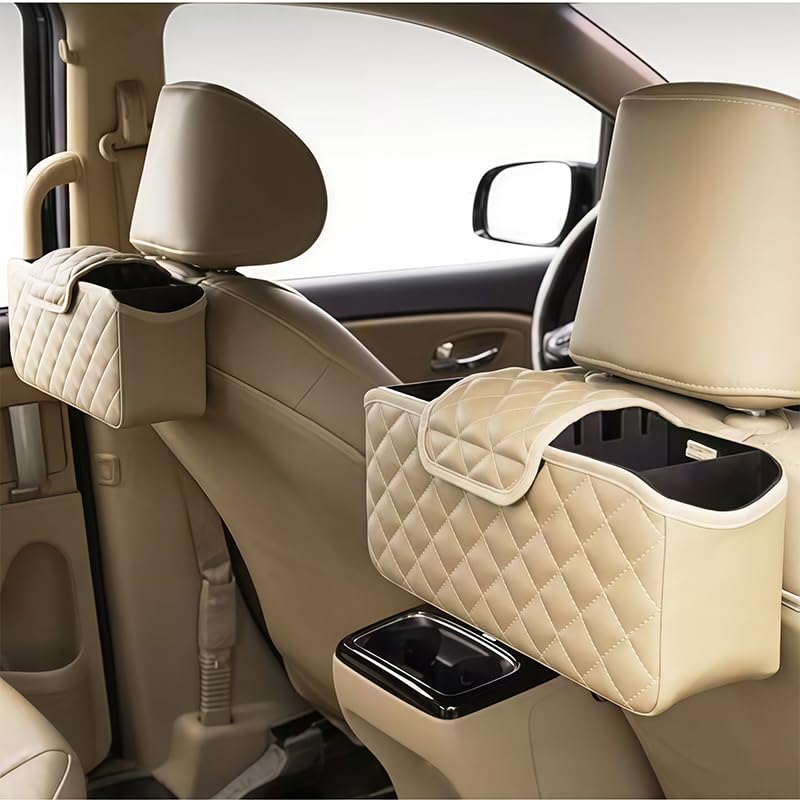 Organizzatore Sospeso Auto per Mahindra Quanto 2013-2016, Scatola Portaoggetti in Pelle per Sedile Posteriore, Tasca Portaoggetti Multifunzionale Abitacolo, 1 Pezzo,Beige