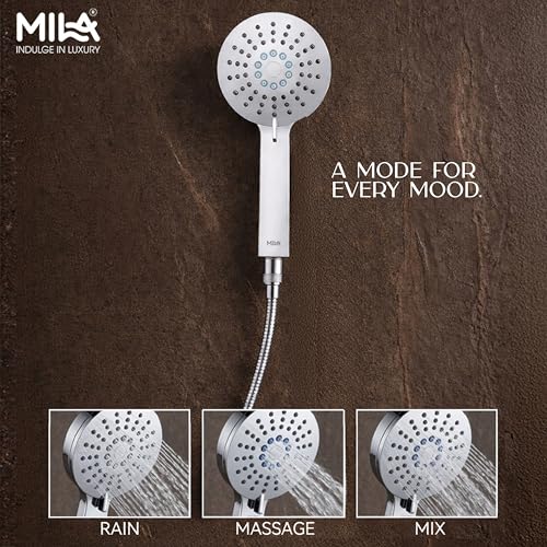 Image of Mila Aquapulse 3-Function Hand Shower | Rain, Massage, Mixed Spray Modes | Chrome Finish |Modern Design | Includes Hose (1.5m), Bracket & Installation Kit