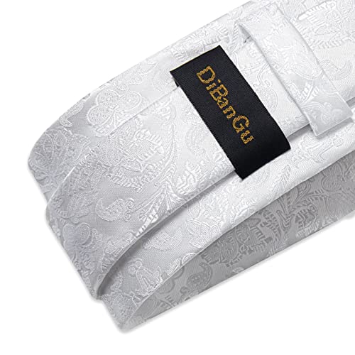 Image of DiBanGu Silk Floral Ties for Men Woven Paisley Necktie and Tie Clip Handkerchief Cufflinks Set for Party Wedding