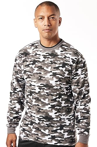 STACY ADAMS Men’S Long Sleeve Fashion Thermal Pullover, REG Cut Specs (Large, Charcoal CAMO)