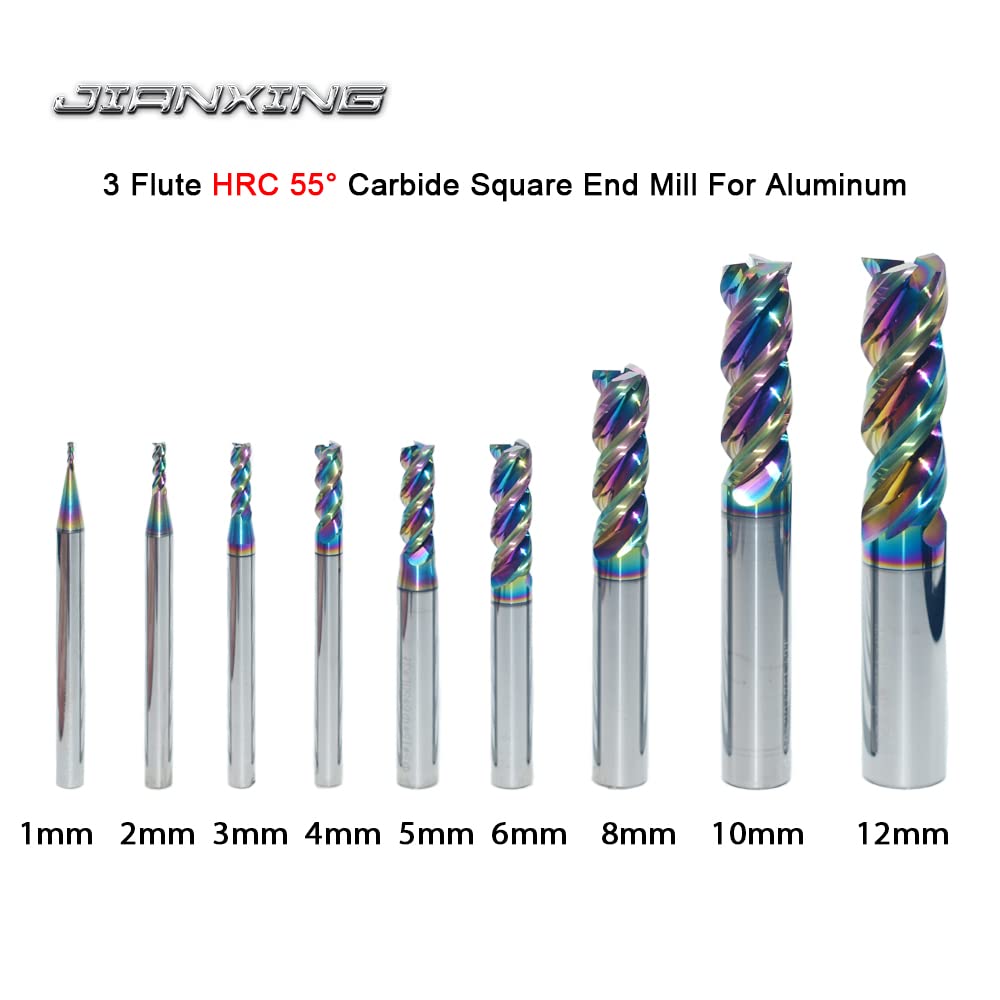 Jeu de 9 fraises carrées carbure tungstène 1-12mm 3 cannelures HRC55 DLC ébauche finition CNC