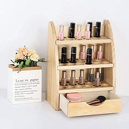 Essential Oils Storage Rack Wooden Display Shelf Nail Polish Holder Organizer for Easy Access - 45 Slots for 10/15/20/30ml Bottles, Natural Wood
