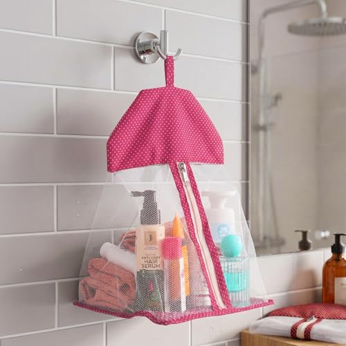 Image of Kuber Industries 2 Pcs Cotton Dot Print Net Storage Hanging Organizer Bag for Undergarment | See Through Hanging Innerwear Organiser For Wardrobe | Pink