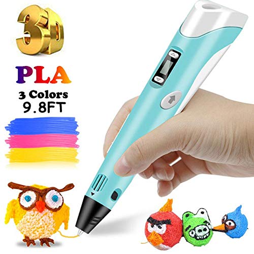 lesgos Lápiz 3D para Niños, 9.8FT Impresora 3D con Pantalla LCD, Impresora USB 3D Recargable de 3 Colores Recargable PLA Filamentos para Niños, Artistas, Adultos, Vacaciones