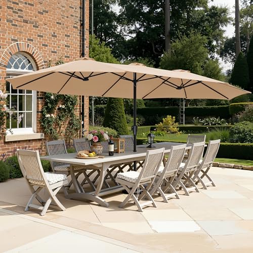 SUPERJARE 15FT Outdoor Umbrella for Patio Double sided Pool Umbrellas with Fade Resistant Canopy Large Table Umbrella for Deck Market Backyard - Beige(No Base)