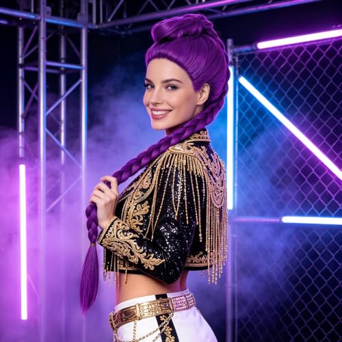 Image of S-noilite Rumi Wig Purple Braid Ponytail Wigs for Women Halloween Cosplay
