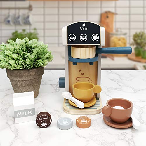 Little Log Holz Kaffeemaschine Set, Kaffeemaschine Spielset - Holz Deluxe Spielküchenset mit Zubehör (13 Stück) – Bild 6