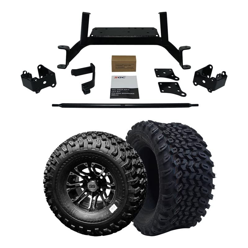 6" Drop Axle Lift Kit for EZGO MPT/WORKHORSE 1200 (2001.5-2013) Golf Cart with 10" Machined/Black 'Lancer' Wheels and 22"x11"-10 DOT rated All-Terrain tires