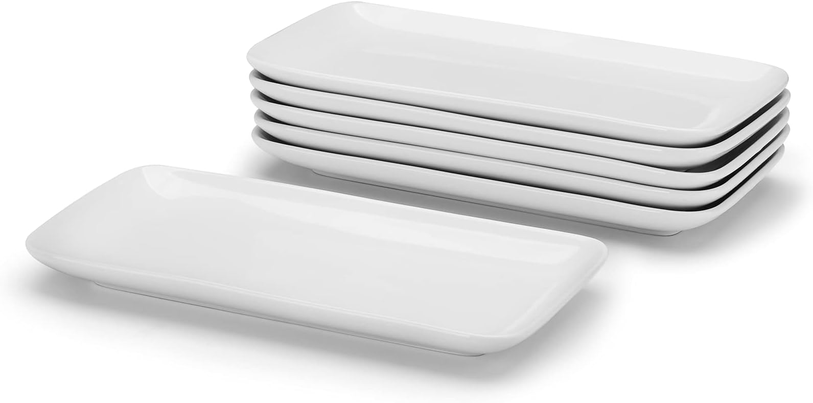 Miicol Rectangle Serving Platters Set of 6, White Serving Plates 9 inch / 23cm, Small Ceramic Dinner Plates for Dessert, Sushi, Side Dishes, Party