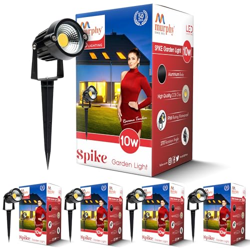 Image of Murphy 10W Heavy-Duty LED Spike Focus Light - IP65 Water Resistant, Adjustable 180, High-Grade Aluminium Material, Outdoor Garden Lights with 2 Years Warranty (Warm White), Pack of 5