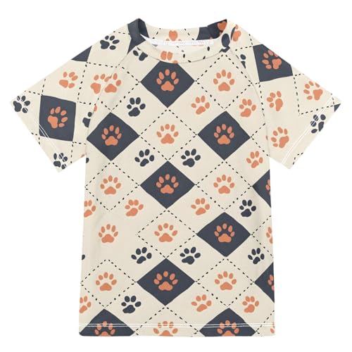 Boys Rash Guard Short Sleeve Swim Shirts for Boys Dog Paw Print Sun Protection 7-8T