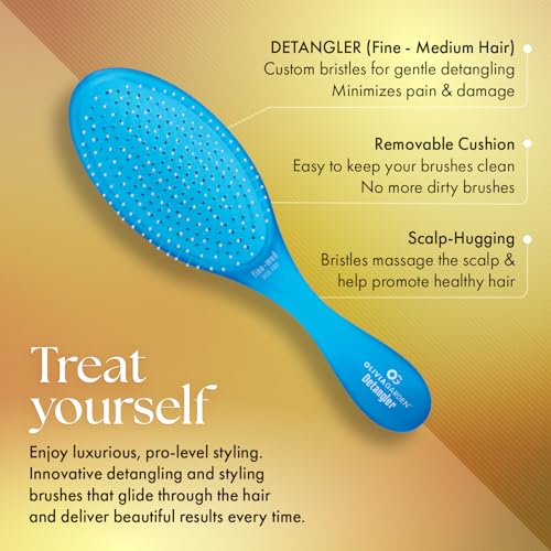 Olivia Garden Brush Collection, removable cushion, scalp hugging massages the scalp, 1 fine to medium, 1 medium to thick detangler, 1 smooth and shine styler, for wet or dry hair, 3-Piece Kit