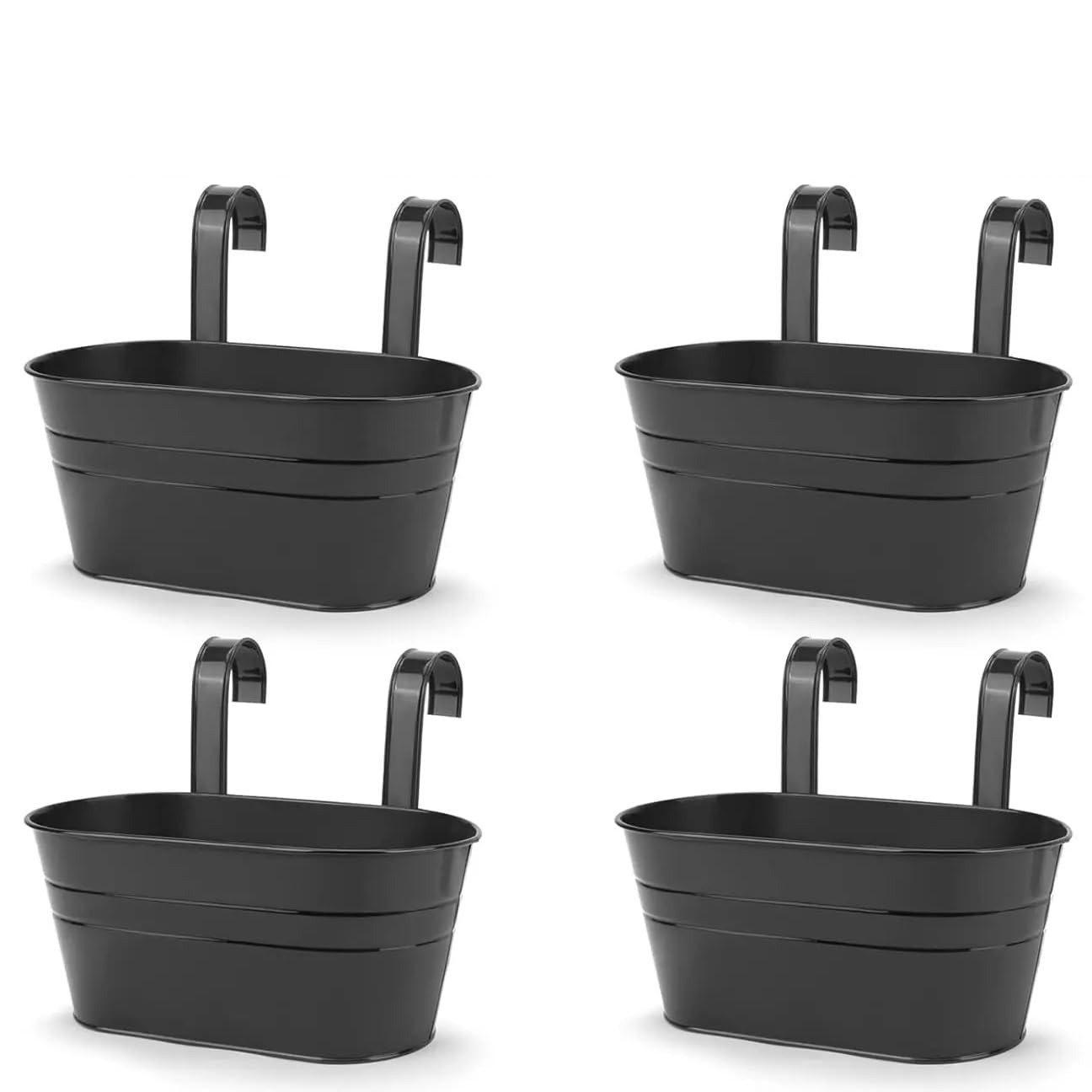 RTBVGHJIK 4PCS Home Courtyard Garden Planting Iron Hanging Flower Pots For Railing Fence Removable Handle Bucket for Outdoor Plants(Black)