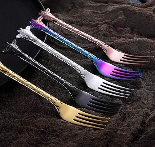 Miniatura 2 de MBB 5 PC mango jirafa servir tenedores postres recoger comida servidor acero inoxidable cubiertos vajilla