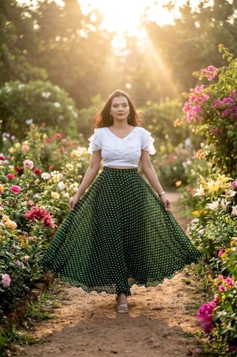 Image of Women's Lycra Top with Georgette Skirt | Polka Dot Print Long Flared Maxi | Full Length Flowy Skirt for Women | Stylish Casual Wear