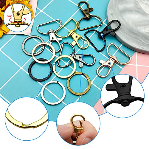 60pcs Swivel Snap Hook D Ring,Metal Swivel Clasps Lanyard Snap Hooks Lobster Clasp Key Chain Clip Hook Lobster Lanyard Clasp with Key Rings for Keychain Lanyard,Jewelry,Crafting Purse(6 Colors)