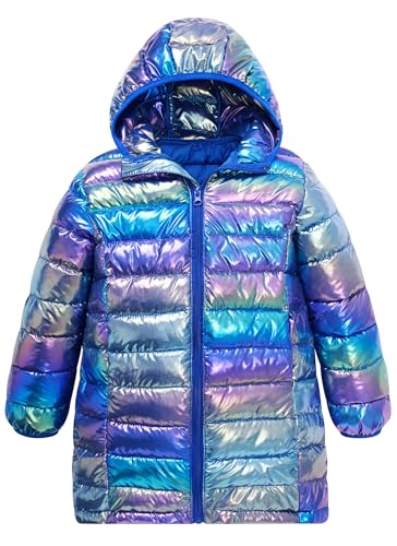 ALISISTER Manteau Fille Veste d’Hiver Métallique 3D Multicolore Violet et Bleu Chaude et Légère...